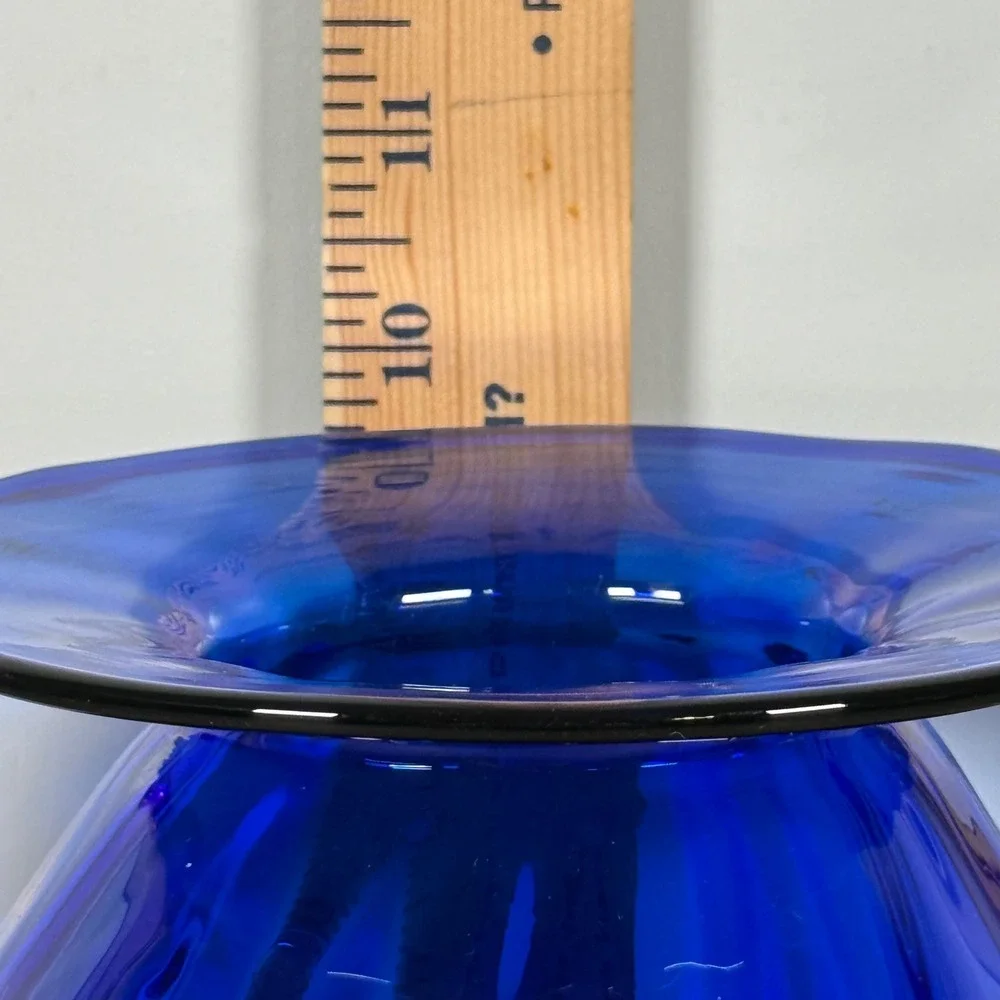 Blenko Cobalt Blue Optic Honeycomb Pitcher Amber Handles 9.5